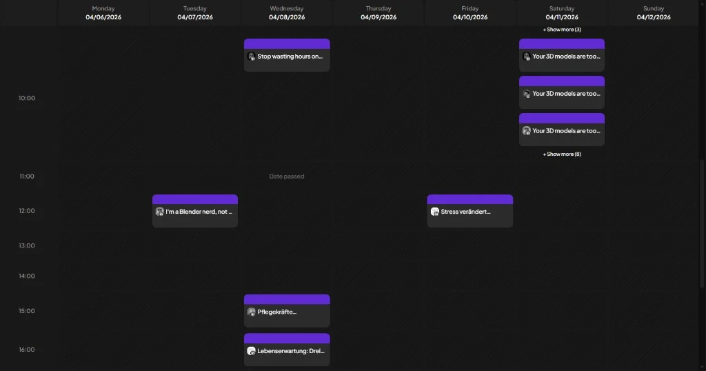 Screenshot: content calendar with scheduled posts for the health content pipeline